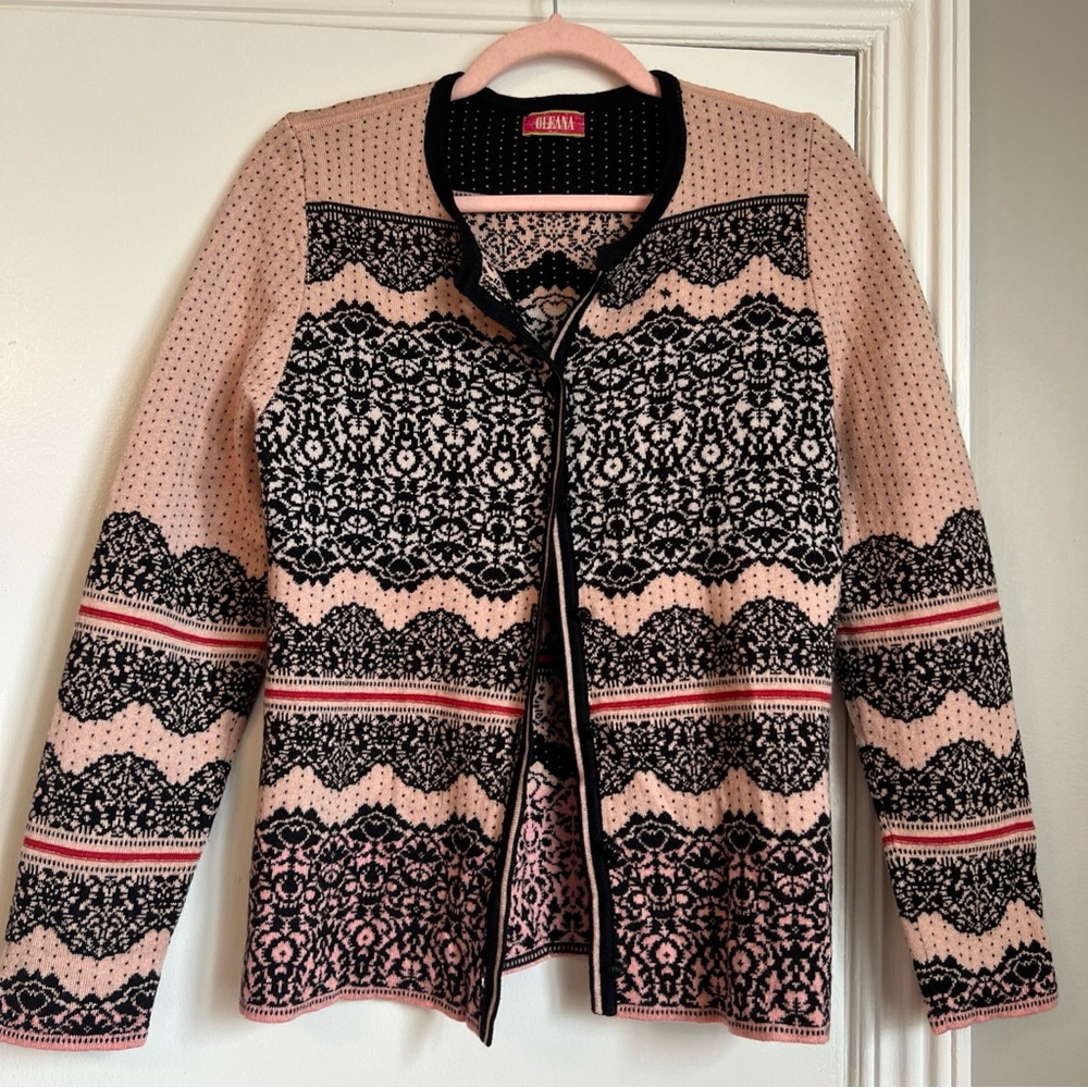 Oleana M Sweater Cardigan Black Pink Norway